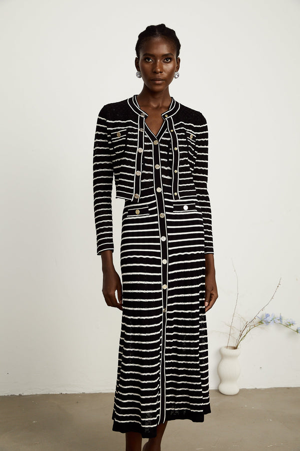 Charlotte striped knitted cardigan & dress matching set