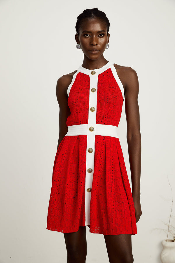 Jasmine red contrast-trim sleeveless knit mini dress (US Only)