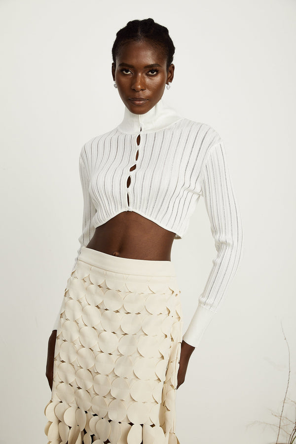 Éléonore white high-neck ribbed-knit crop top