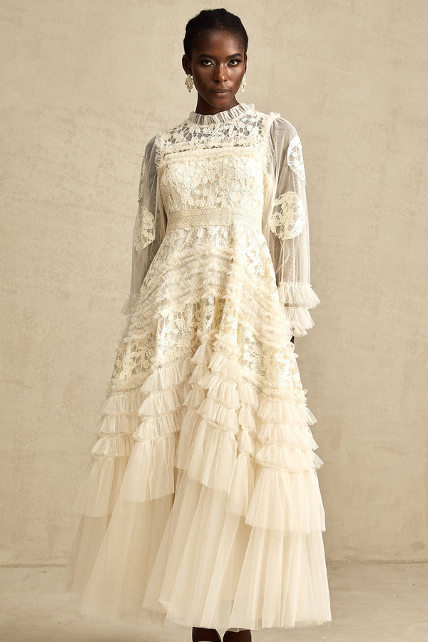 Capucine floral-embroidered layered tulle maxi dress