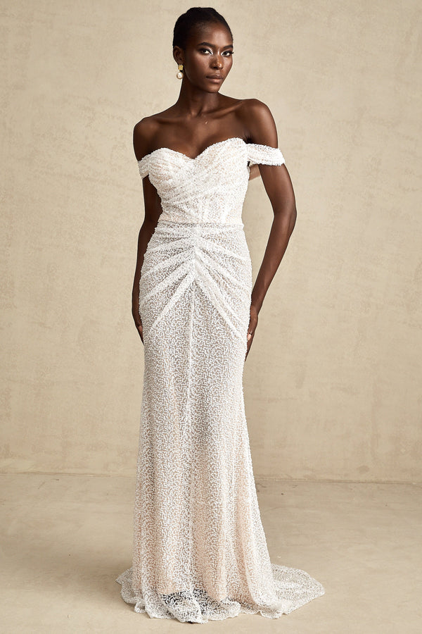 Margot white embellished off-shoulder maxi dress