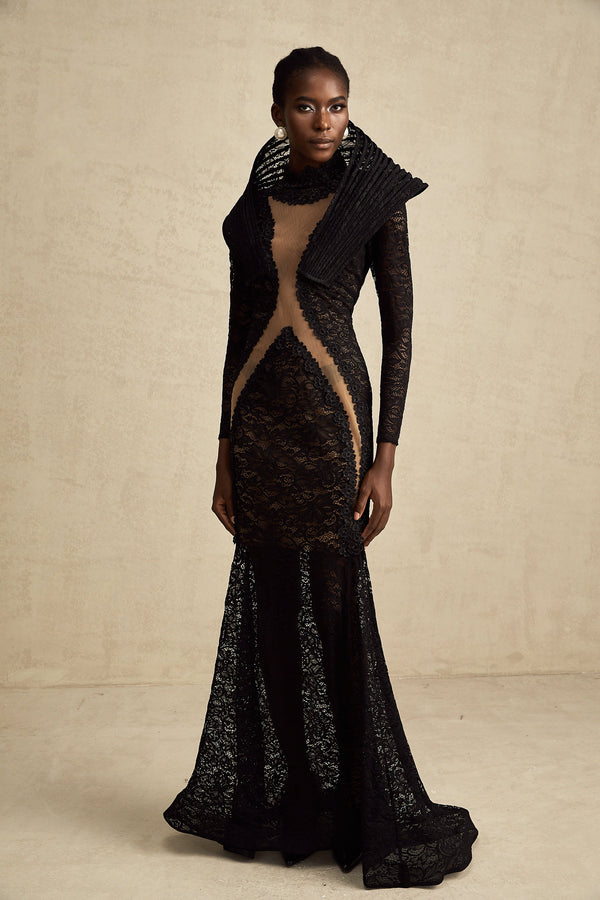 Inès black structured split-detail fishtail maxi dress (US Only)