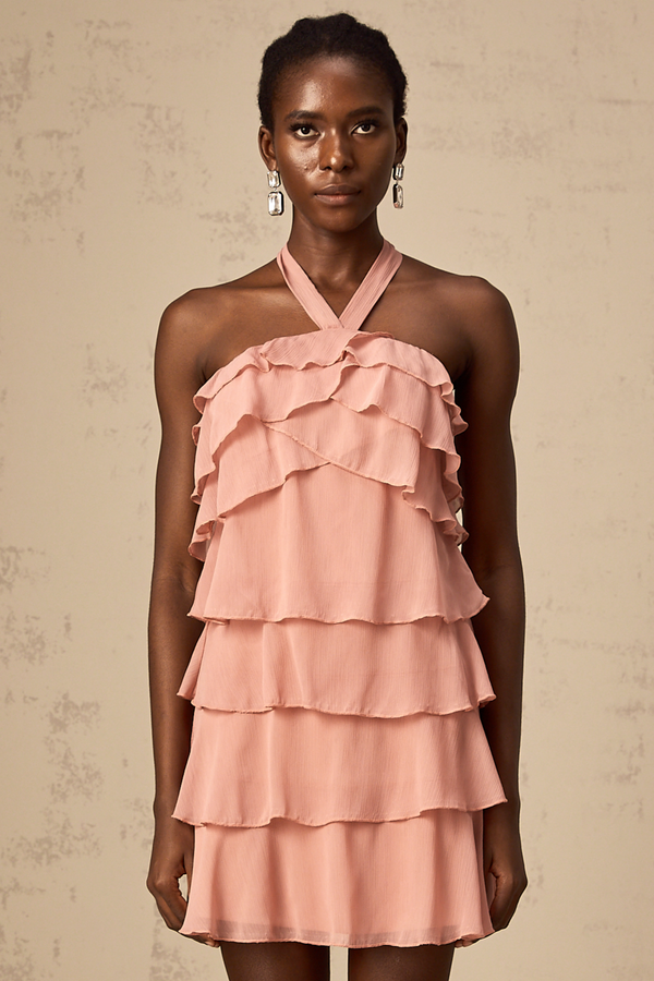 Briar pink tiered halterneck mini dress