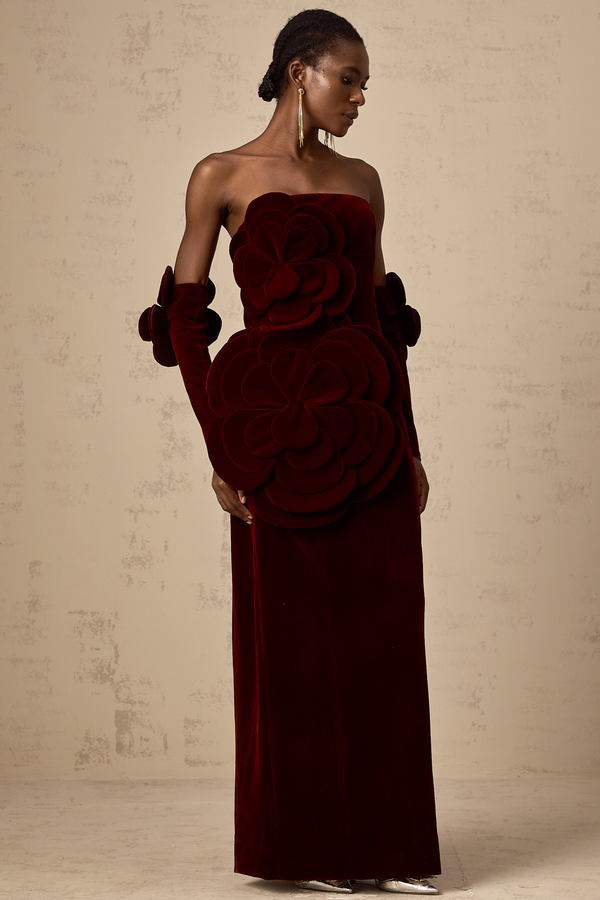 Azura Red Floral Appliqué Maxi Dress