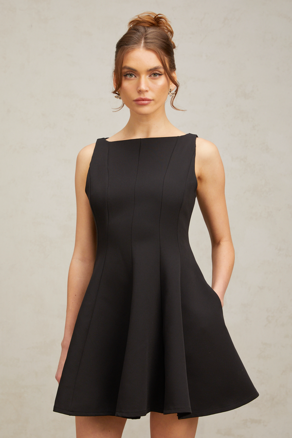 Martina black flared sleeveless mini dress