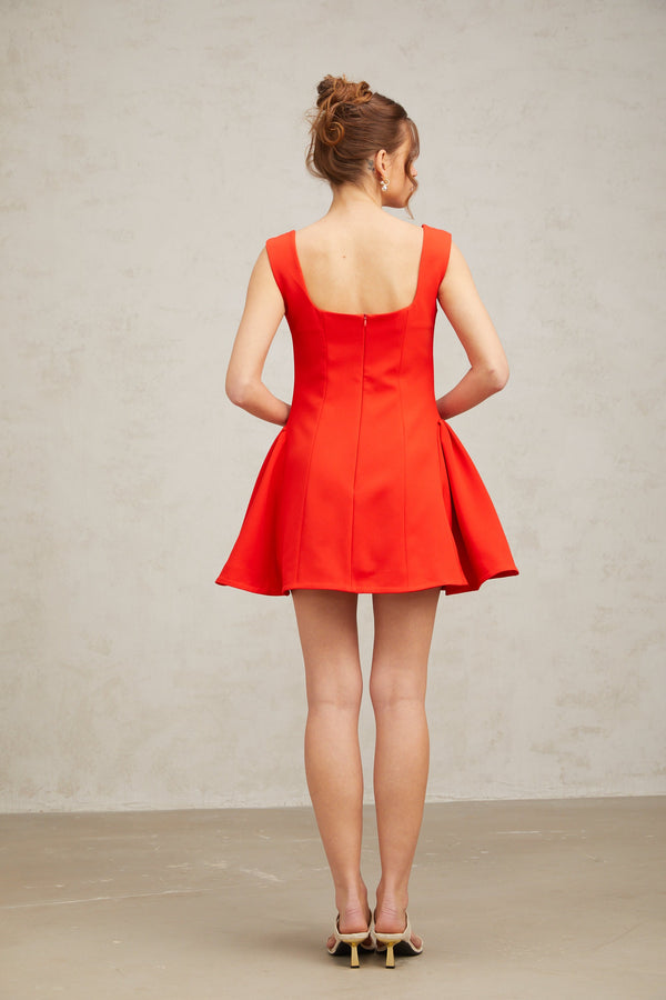 Margherita square-neck puff mini dress in Red (US Only)