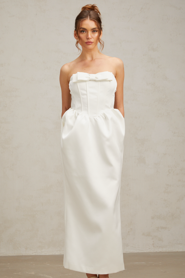 Sylvie bowknot satin maxi dress in White (US Only)