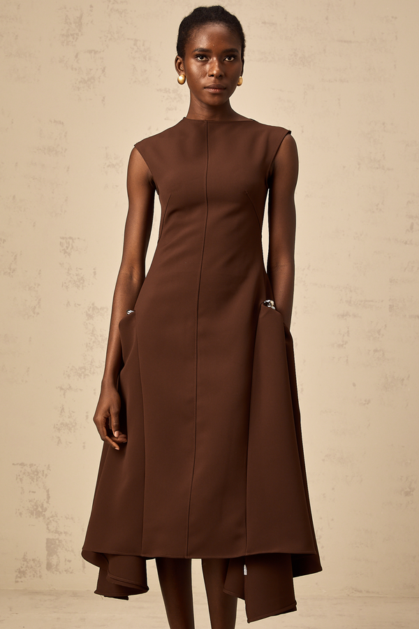 Jenifier brown asymmetrical midi dress