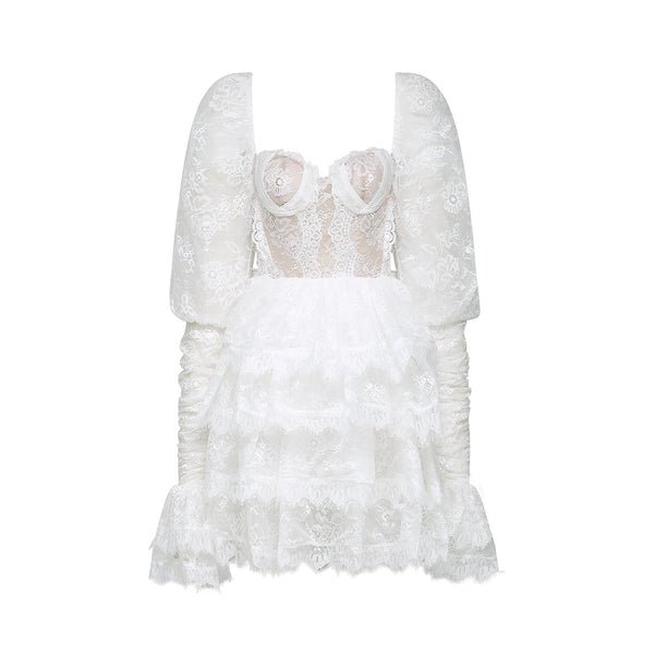 Nadine semi-sheer lace-trim mini dress (US Only)