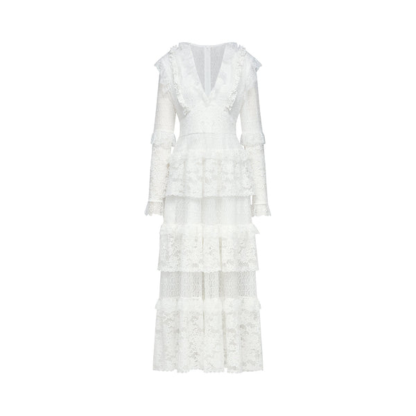 Aimée layered cut-out lace embroidered midi dress