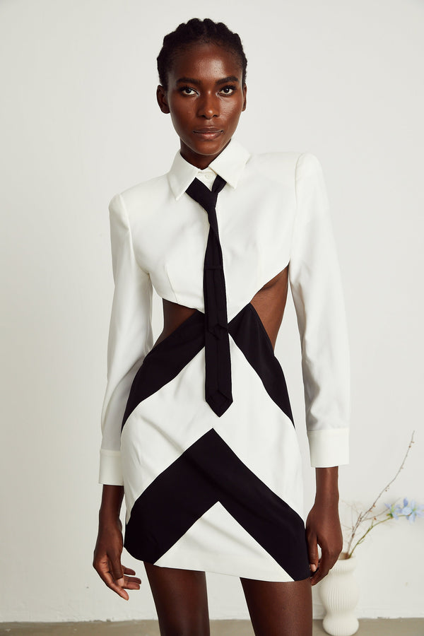 Ophelia neck-tie cut-out mini dress