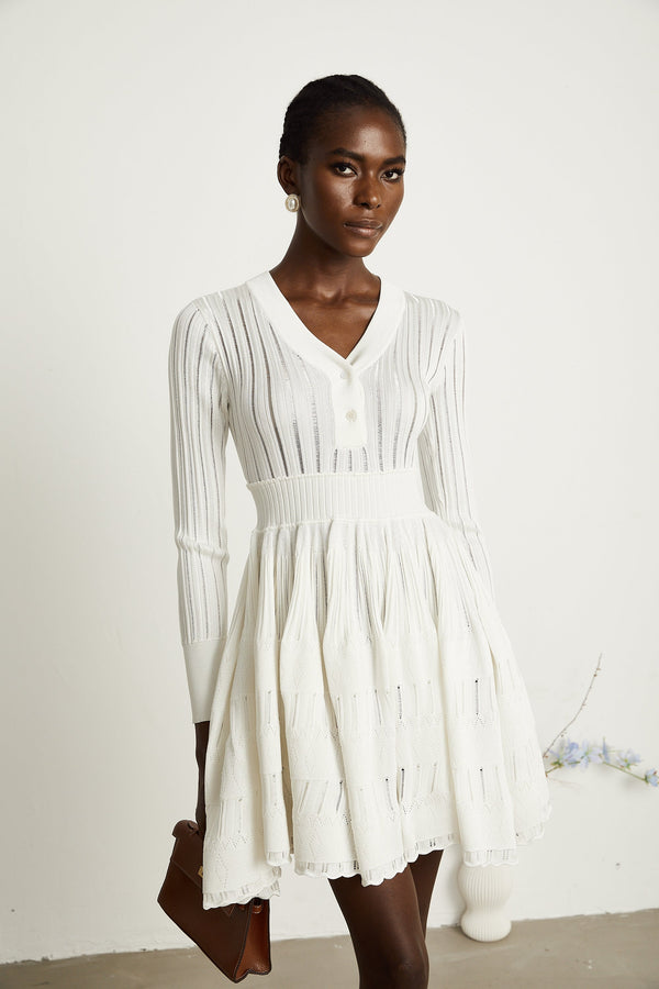 Géraldine white pointelle-knit midi dress (US Only)