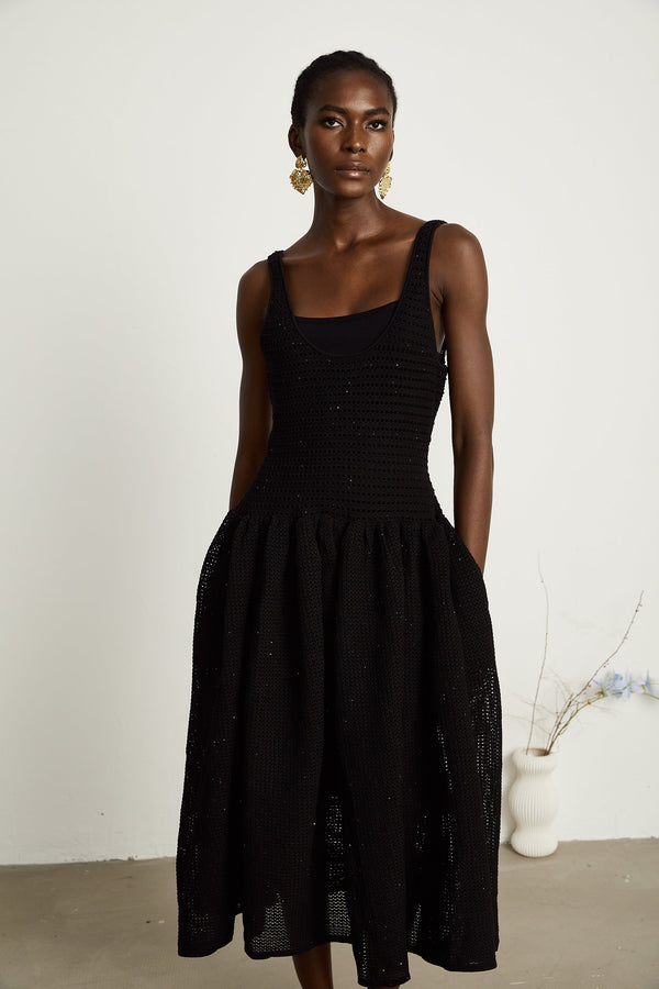 Clotilde black crochet-knit midi dress (US Only)