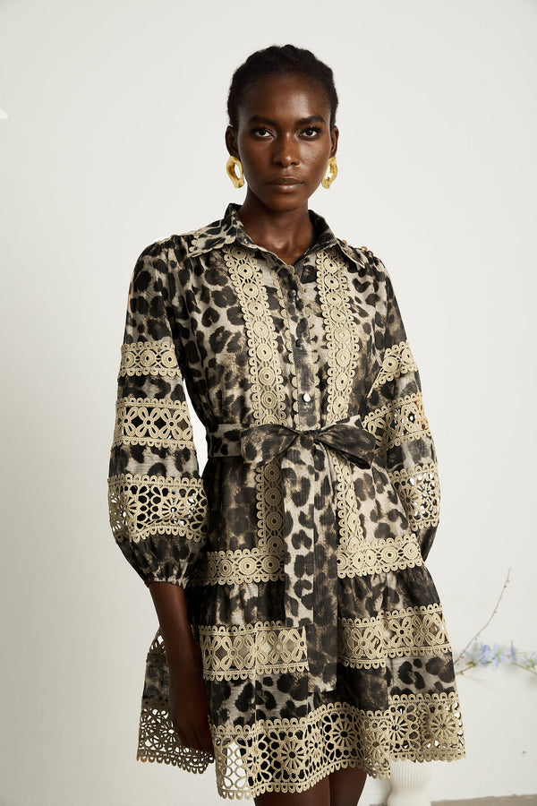 Léonor leopard-print cut-out panelled mini dress