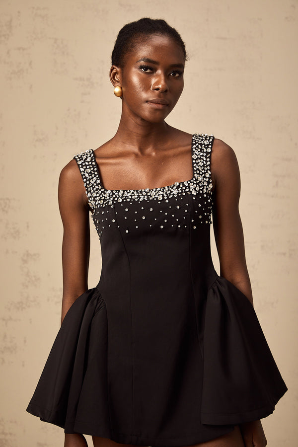 Mélanie black crystal-embellished flared mini dress (US Only)