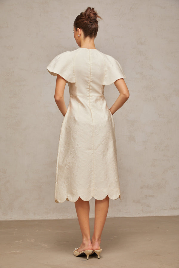 Ségolène white flower jacquard midi dress