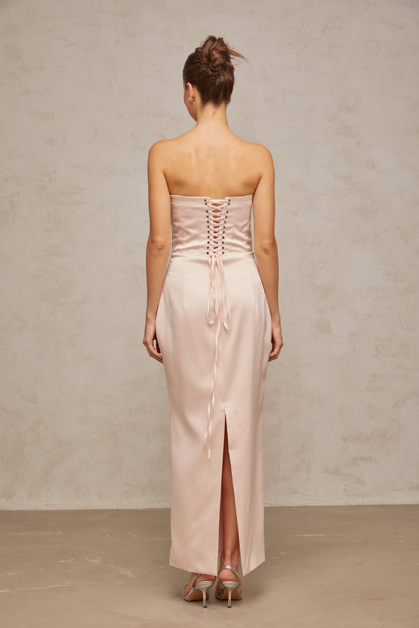 Élodie pink off-shoulder corset satin maxi dress (US Only)