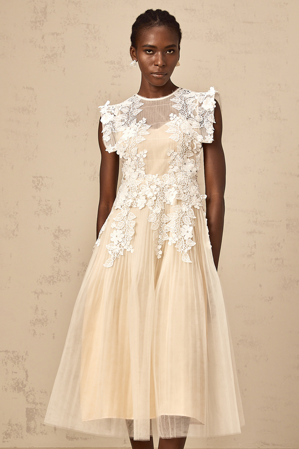 Annabelle flower-appliqué tulle midi dress