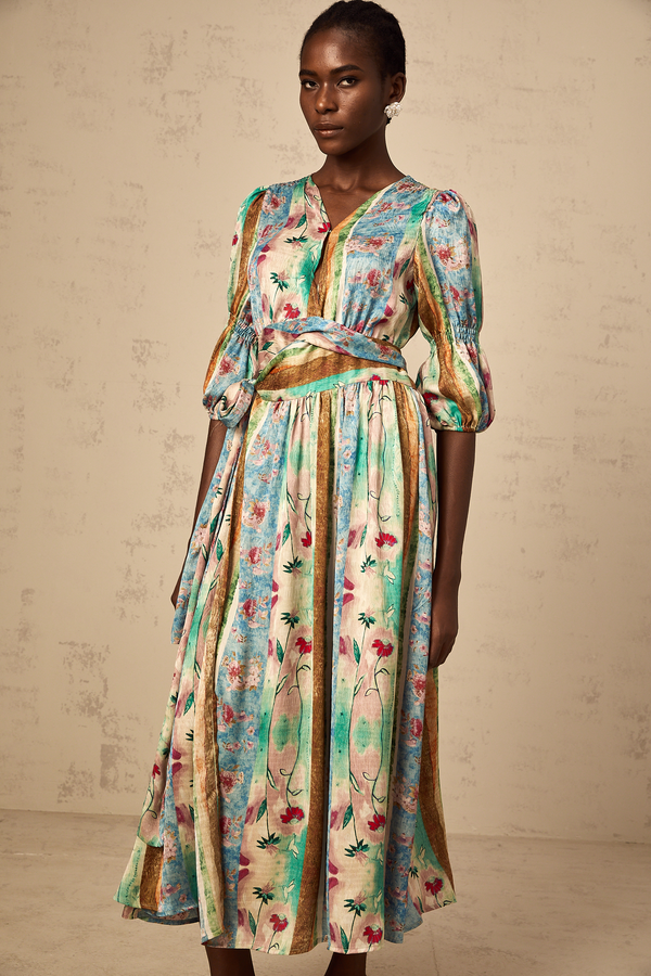 Cerise floral-print wrap midi dress