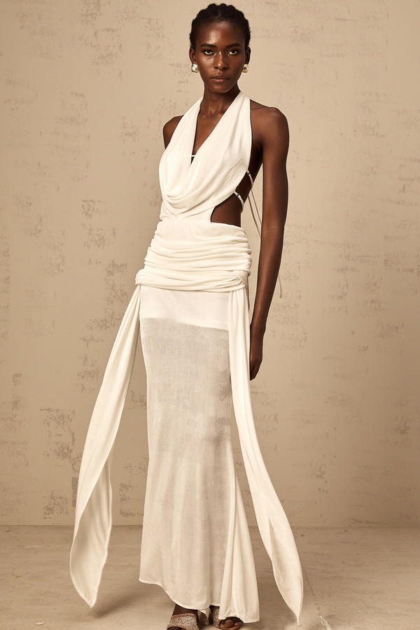 Déotille halterneck backless maxi dress in White