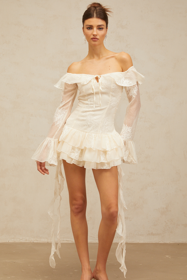 Désirée white off-shoulder embroidered mini dress