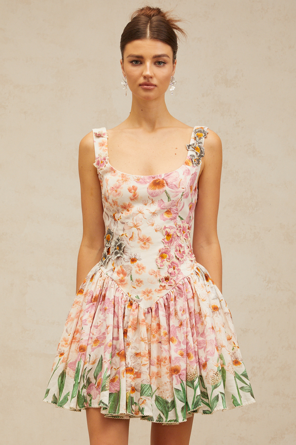 Michèle pink floral-print pleated mini dress (US Only)