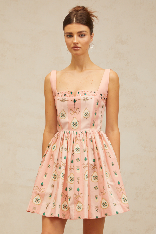 Osanne pink embellished pattern-print mini dress