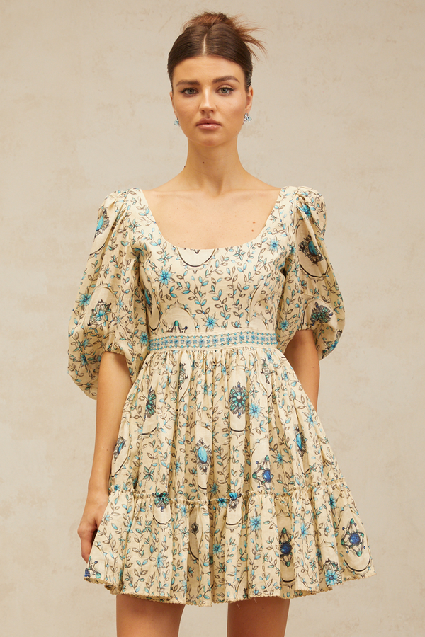 Odette neutrals floral-print pleated mini dress