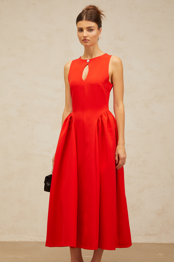 Narcisse red keyhole sleeveless midi dress