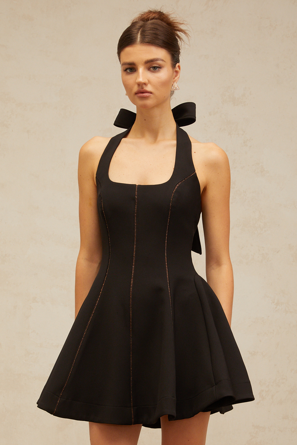 Quirine halterneck bow-detail mini dress in Black (US Only)