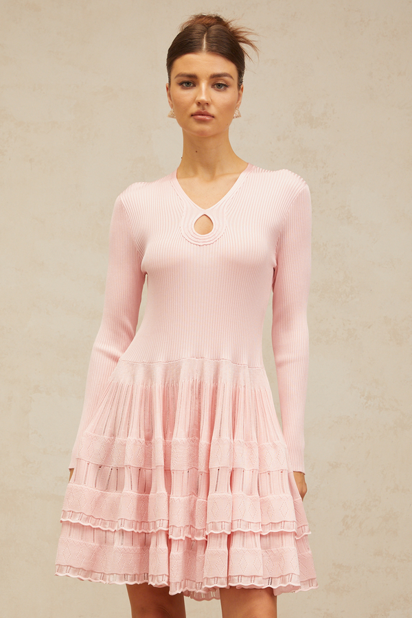 Mathilde pink keyhole-detail ribbed-knit mini dress