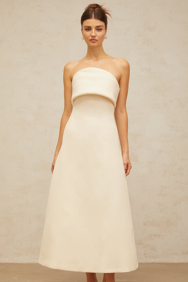 Raphaëlle white folded corset midi dress