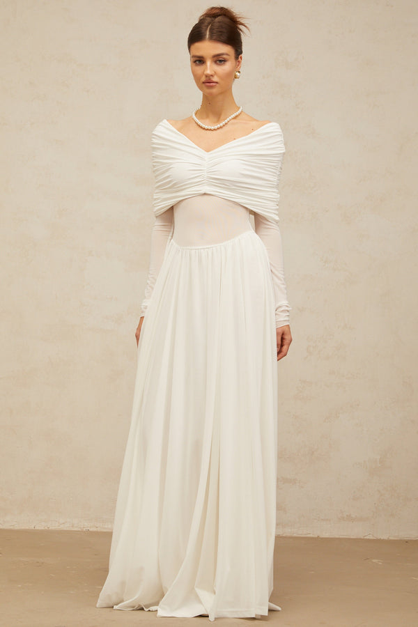 Vérane white draped-detail ruched maxi dress (US Only)