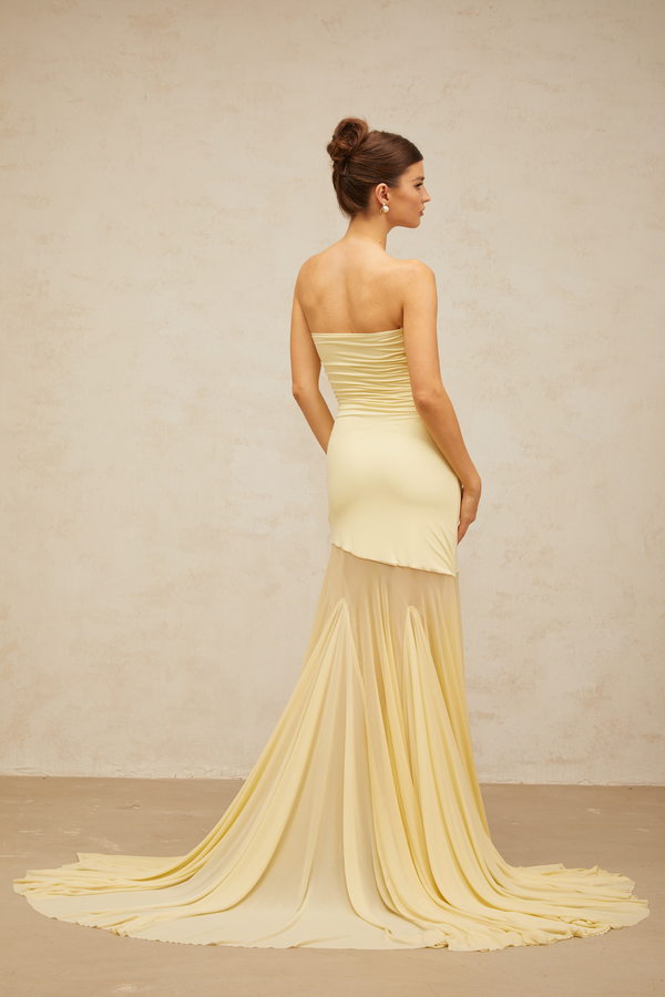Josiane yellow off-shoulder sheer tulle maxi dress