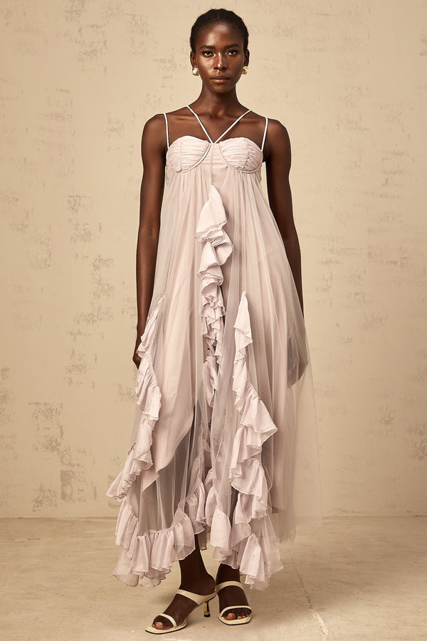 Colette layered ruffled tulle maxi dress in Purple