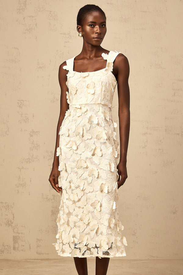 Narcisse butterfly-appliqué flared midi dress