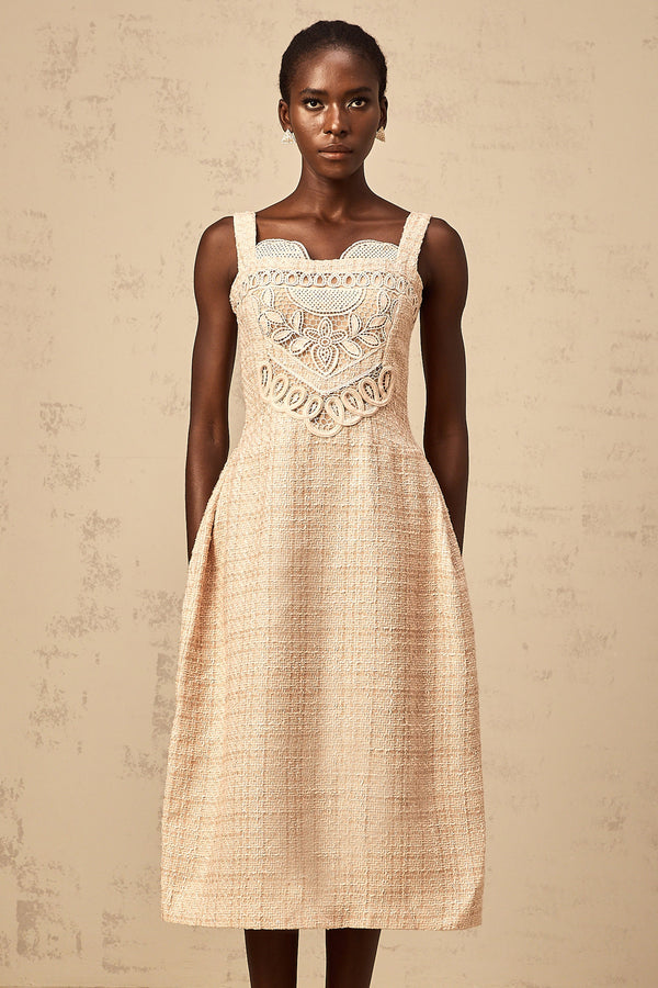 Véronica neutrals interwoven embroidered mini dress (US Only)