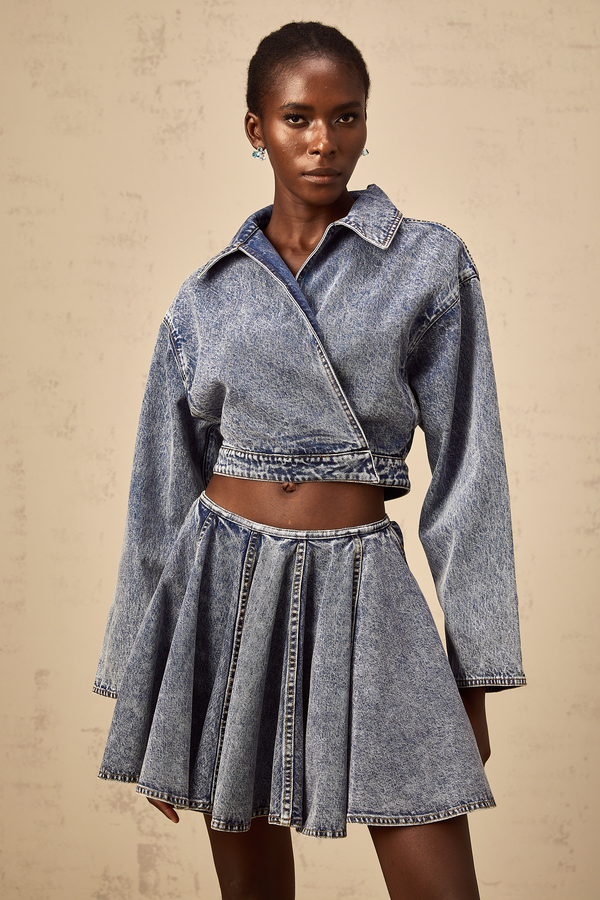 Doriane blue asymmetrical cropped denim jacket