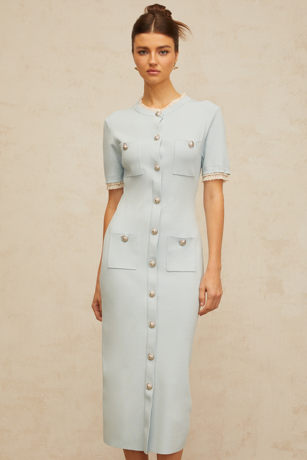 Mélisande light-blue pencil-silhouette knit midi dress