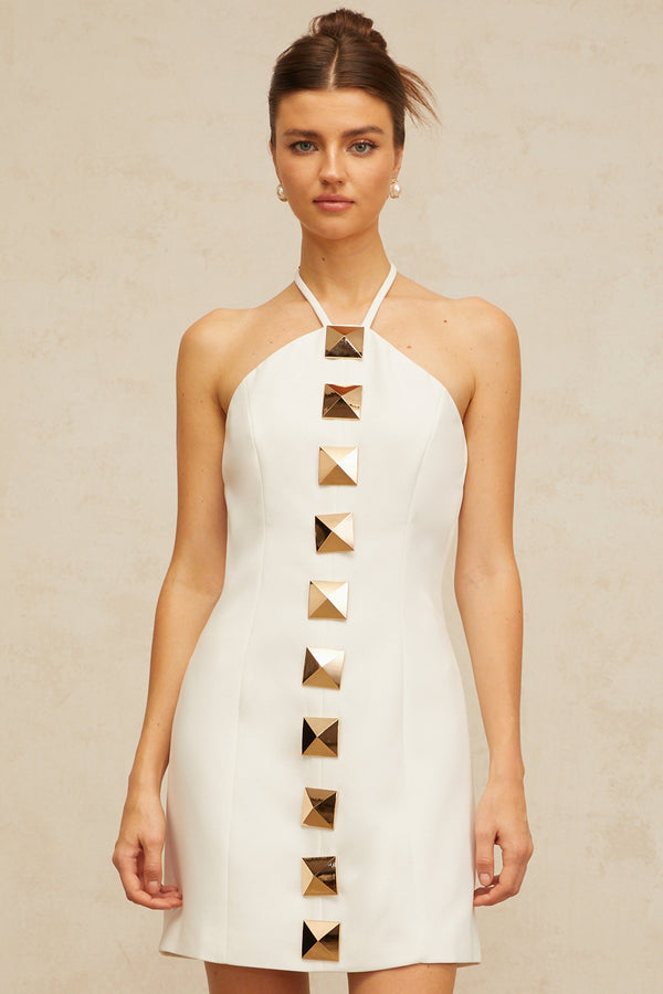 Annabelle white halterneck A-line mini dress