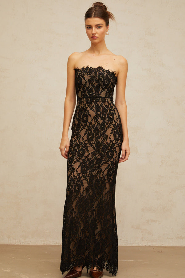 Ivonne black floral-lace mermaid maxi dress