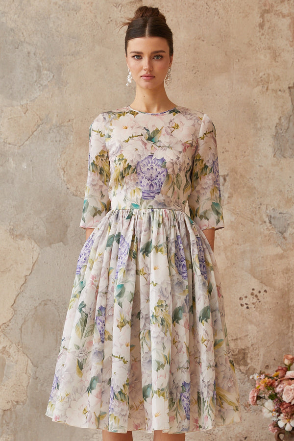 Lydie Floral Print Shirred Midi Dress (US Only)