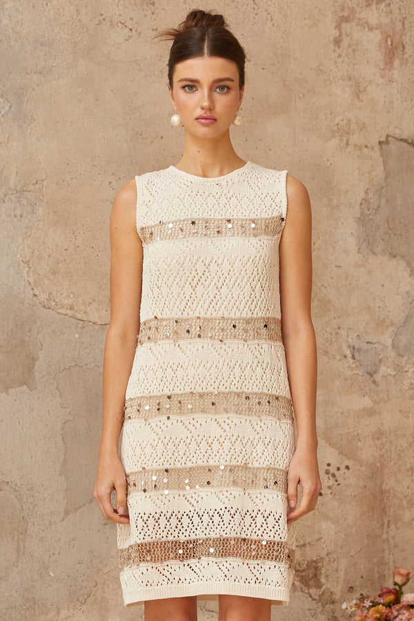 Colette off-white sequined crochet-knit mini dress