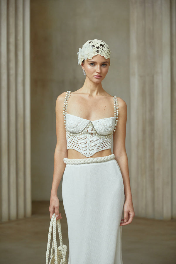 Briac floral-appliqué crochet-knit bucket hat