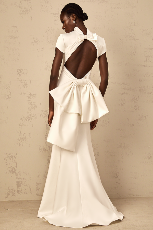Camille White Statement Bow Mermaid Maxi Dress