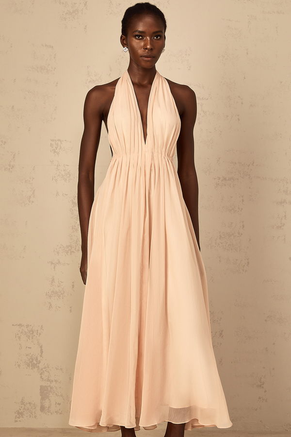 Dulcie Halterneck Shirred Tulle Maxi Dress