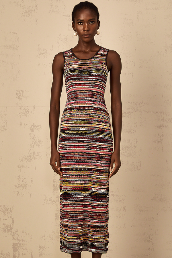 Quentin Purple Striped Crochet Knit Midi Dress