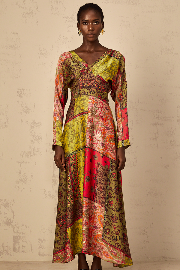 Pétunia Green Pattern Print Flared Midi Dress (US Only)