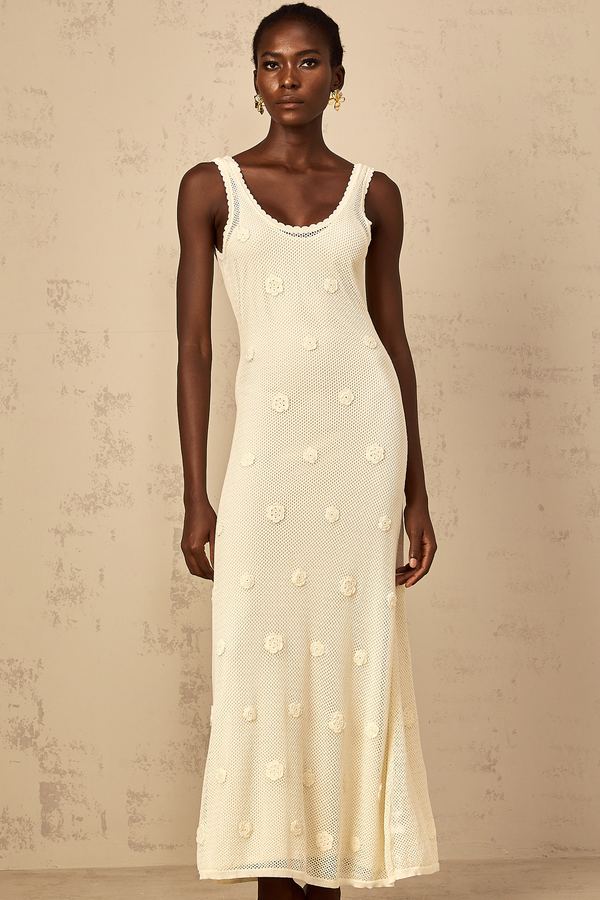 Eléonore Floral Embroidered Crochet Knit Maxi Dress
