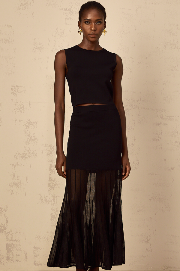 Cerise Black Panelled Fine Knit Matching Set